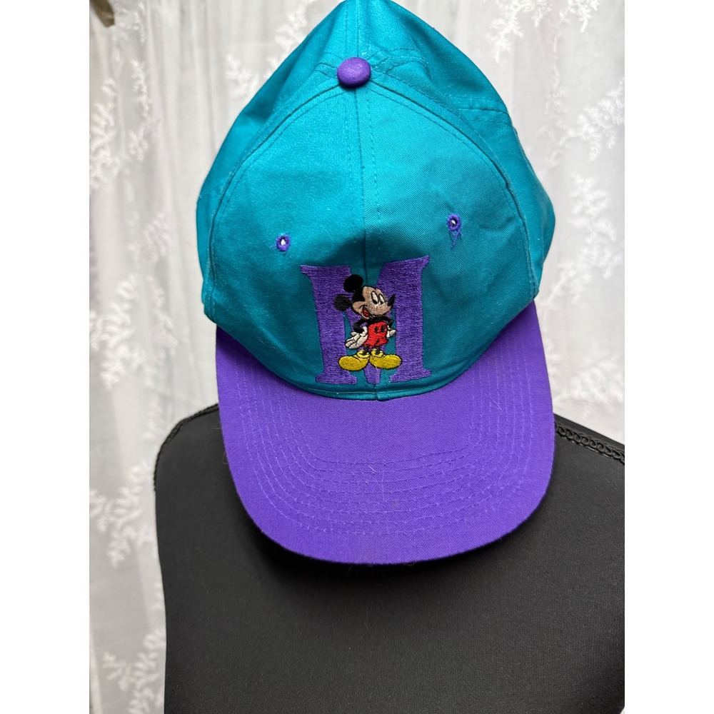 Vintage 90s Mickey Unlimited Disney Snapback Hat Teal Purple Mickey Mouse Cap